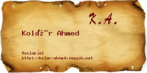 Kolár Ahmed névjegykártya